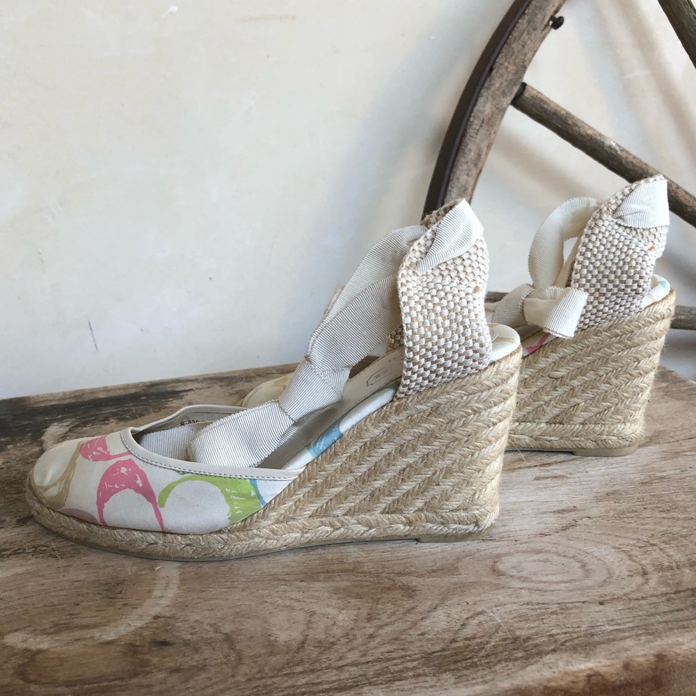 COACH🌷Espadrilles Cute Signature Ankle Tie Wedges - Picture 6 of 12